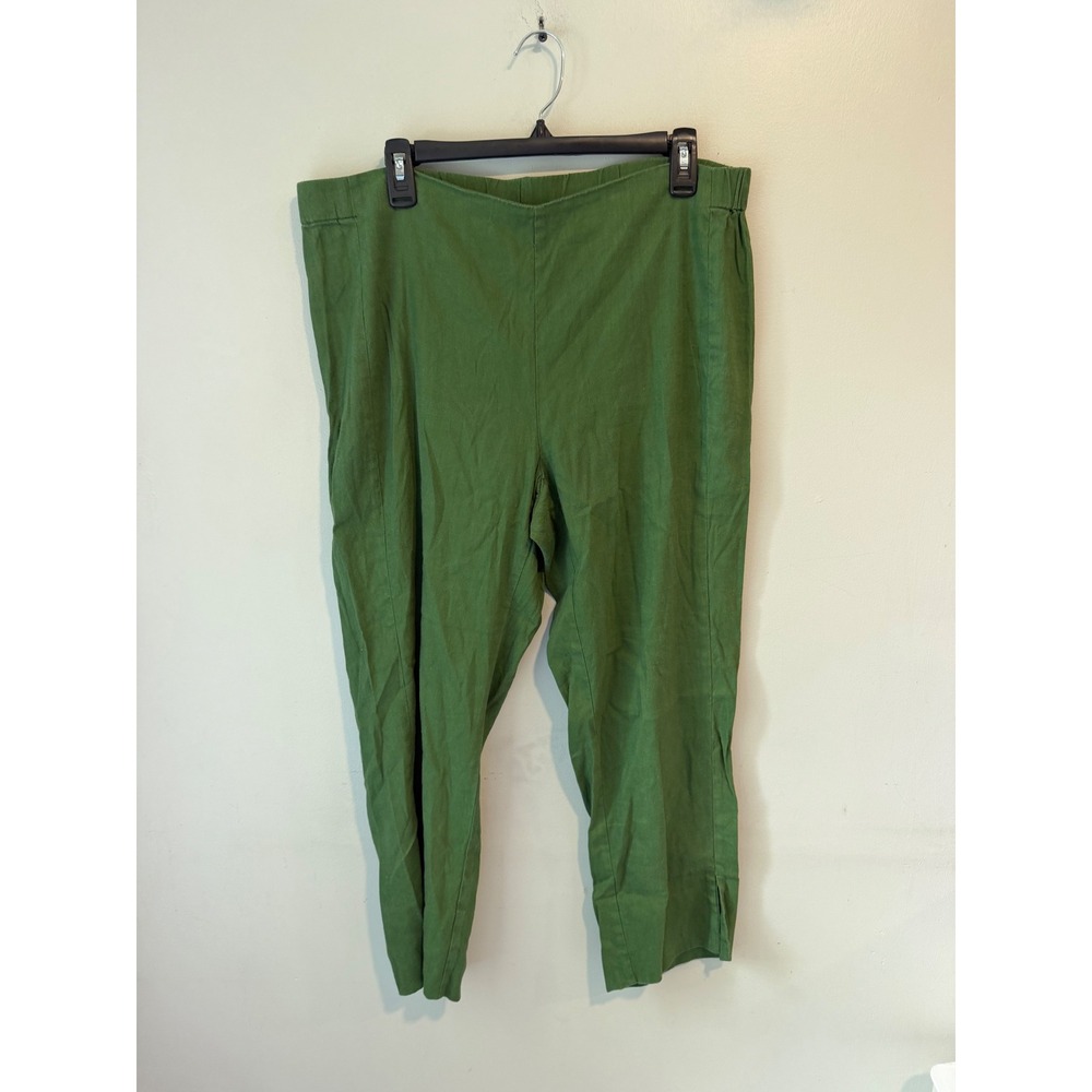 J. Jill Linen Stretch Green Cropped Pull‎ On Pants Womens Large Side Slit 1056
